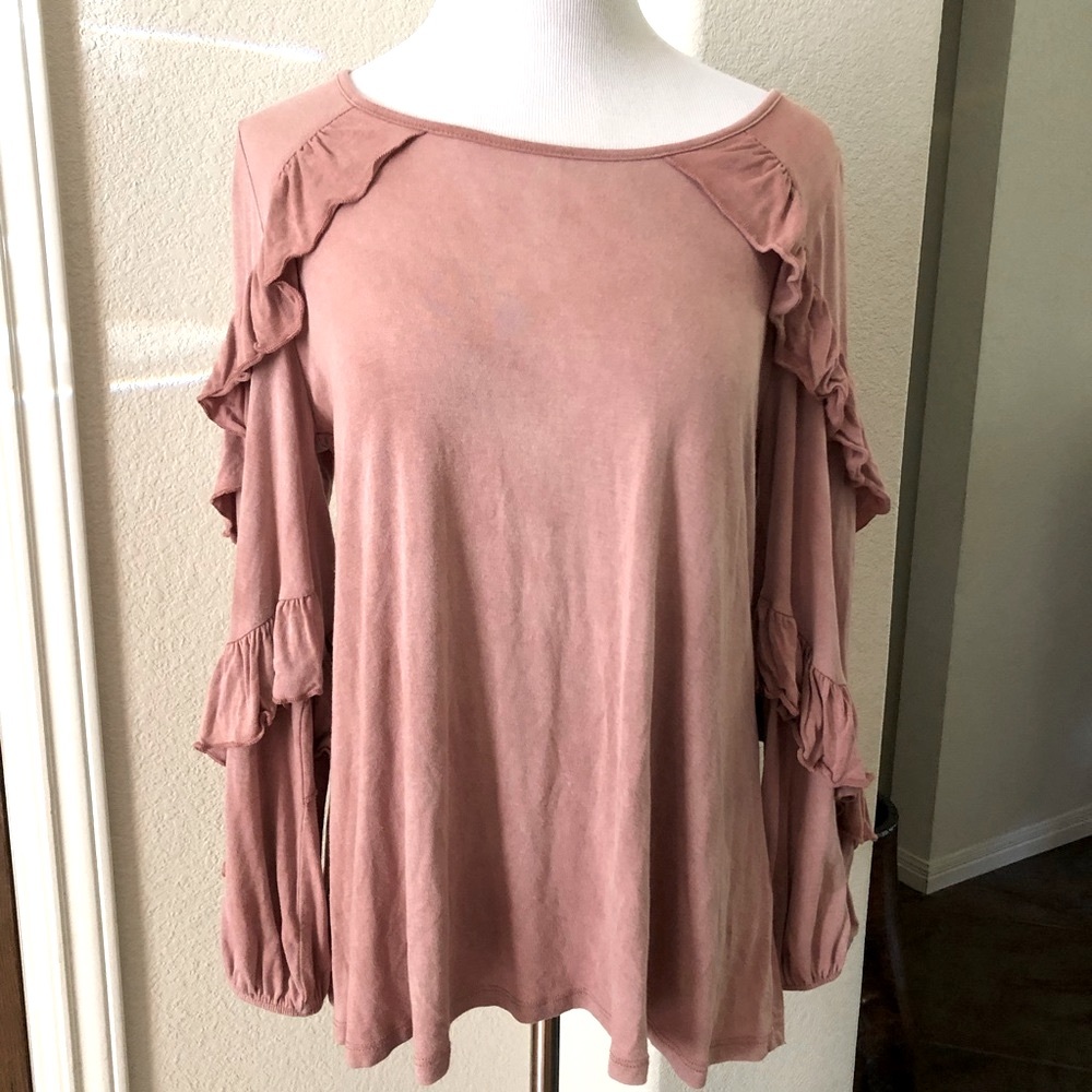 Entro Womens Dusty Rose Top Pink Stretch Soft Ruffle Large Comfort